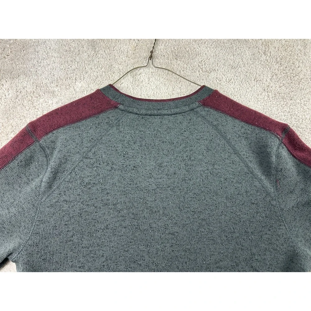 Eddie Bauer Stripe Raglan Sweater S Gray Burgundy Fleece Lined Gorpcore Outdoor